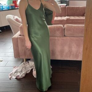 Rewritten Olive Green Brooklyn Green Satin Slip Dress